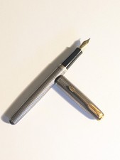 D3 Sterling Silver Cisele Grid Parker Sonnet Fountain Pen -  18k M Flex Nib