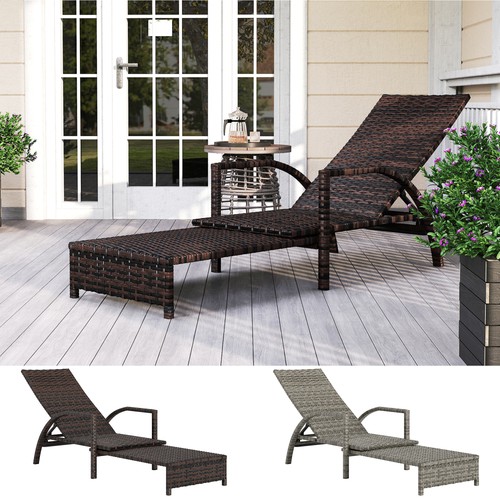 Rattan sun lounger - rattan, with