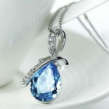Womens 925 Sterling Silver Crystal Angel Water Drop Pendant Necklace Jewellery 