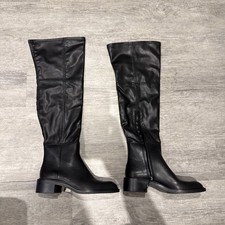 ZARA Knee High Stacked Heel Riding Boots, Black - UK Size 6 - Zipper 