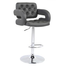 Grey Leather Bar Stool Tufted