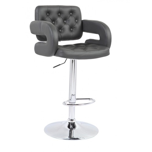 Grey leather bar stool - stool, tufted