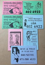 ADULT PERSONAL SERVICES ESCORT VINTAGE LONDON PHONE TELEPHONE BOX CONTACT CARDS