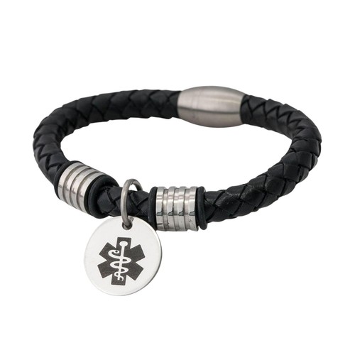 Men leather medical alert - men's,