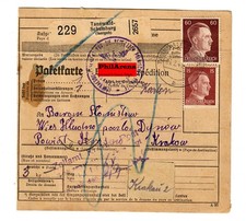 Generalgouvernement GG: foreign package card Tannwald-Schuburg-Krosno, 1944