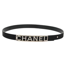 CHANEL Belt Leather 35.8"" Black CC Auth 144605M