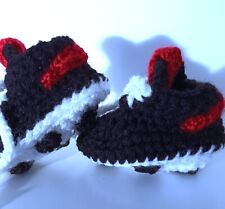 Handmade Baby Crochet Football Shoes Booties Sneakers Trainers Black Red White 