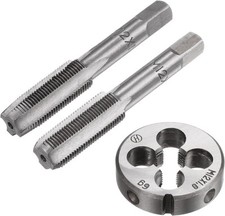 3pcs Metric Hand Tap and Die Set, M12 x 1 Taper/Bottom Thread Taps + Round Die,