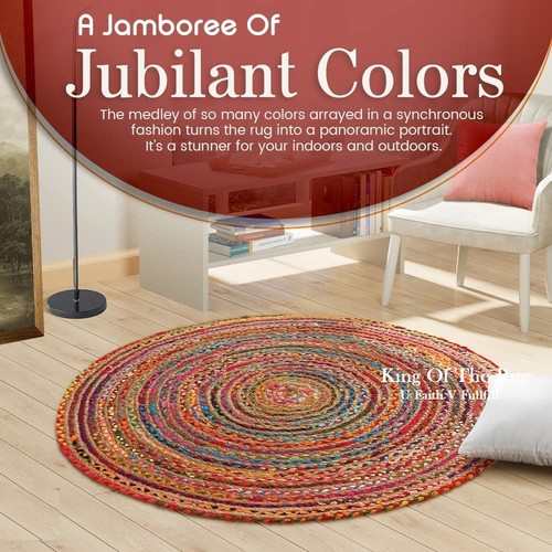 Rug round natural jute cotton - rug,