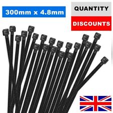 300MM X 4.8MM CABLE TIES NYLON PLASTIC STRONG HEAVY DUTY BLACK ZIP TIE WRAP UK