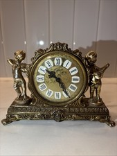 Splendex West Germany Gilt Metal Mantle Alarm Clock Working Wide 16,5cm X 14cm