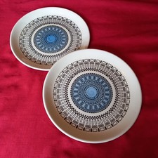 RETRO 1960s PAIR OF, BILTONS IRONSTONE 'BLUE GEOMETRIC DESIGN' DINNER PLATES