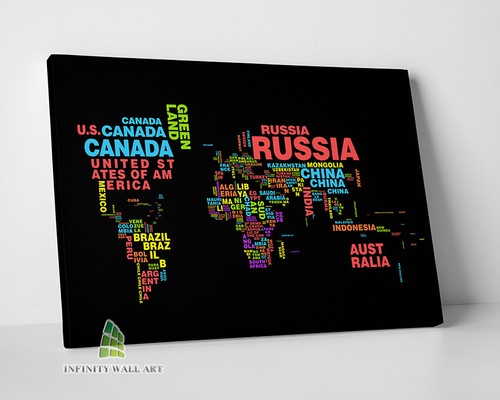 World map names canvas art - map,