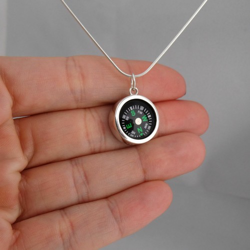 Round working compass necklace - round,