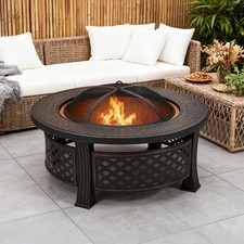 Large Outdoor Fire Pit Round/Square Table Metal Garden Stove Brazier BBQ Heating