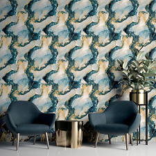 Marbled Abstract Art Wallpaper Metallic Feature Wall Arthouse 693404 Gold & Teal