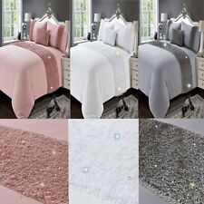 Grey Pink White Quilt Cover Duvet  Bedding Set "PLUME" Single Double King