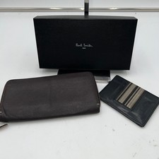 Paul Smith Wallet Set Brown Leather Zip Around Long Wallet Card Holder Box