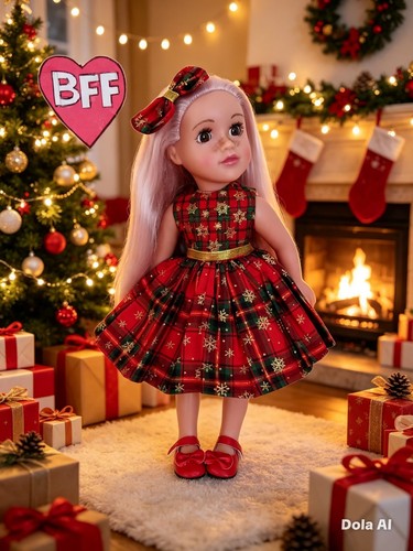 Dolls clothes tartan xmas - 18",
