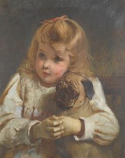 Charles Burton  Barber  Concerned Girl With A Pug  - 24'  CANVAS