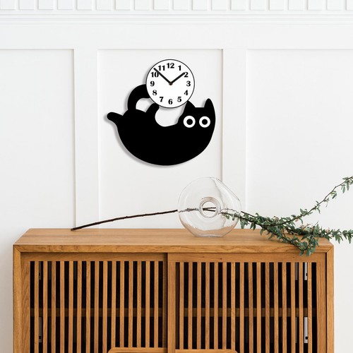Wall clock black - clock, cat