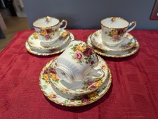 Vintage Royal Stafford Bouquet Old Country Rose Tea Set teacups saucers trios 