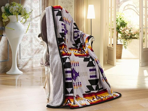 Navajo print gray throw - print,