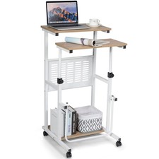 Movable PC Workstation w/ Universal Wheels-Oak