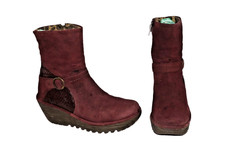 FLY London deep purple suede & scale leathe zip up  ankle boots UK size 6. EU 39