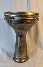 Vintage Darbuka Or Goblet Drum Aluminum Body With Insised Decoration
