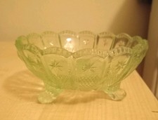 Art Deco Vaseline Glass Bowl 12cm Diameter In Excellent Condition No Damage
