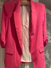 Zara Cerise Pink rouched sleeve Blazer size M see description 