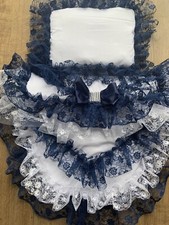 COACH BUILT PRAM DOLLS BEDDING SET for Silver Cross Dolls Pram- Navy/white