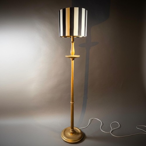 Vintage wooden gold floor lamp - wooden,