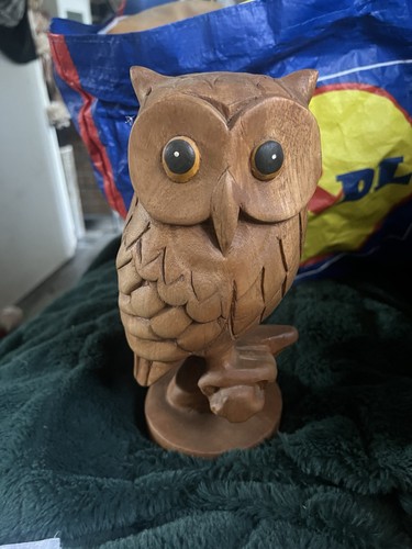 Wooden hand carved owl - wooden,
