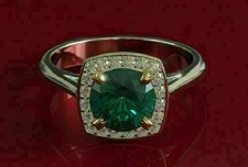 1.20 Ct Round Natural Emerald & Diamond Anniversary Ring 14k White Gold 7