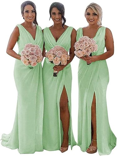 Double neck long bridesmaid - v-neck,