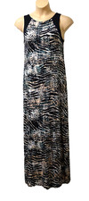 Wallis Womens Maxi Dress size 16 Stretchy Sleeveless Abstract - Black Blush Sage