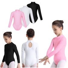 Girls Turtle Neck Long Sleeve Stretch Leotard for Gymnastics Ballet Dance Tops