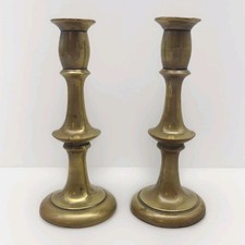 Antique Brass Column Candle Holders x2 Candlesticks Miniature 10.5cm Height