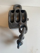 SUPER VINTAGE HEAVY DUTY  5 INCH ANSELL 3 WHEEL BLOCK AND TACKLE PULLEY