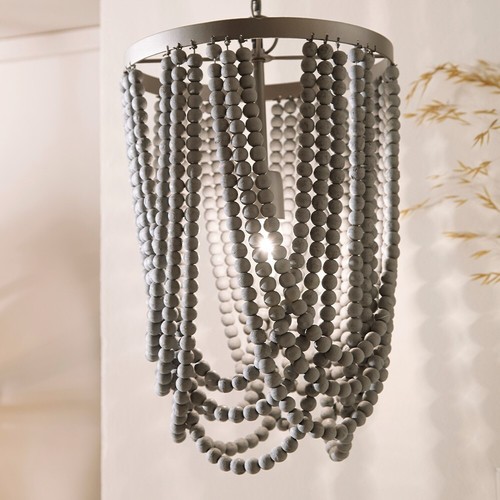 Grey wooden beaded chandelier - wooden,