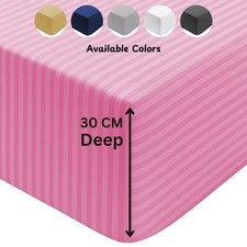 Satin Stripe Fitted Sheet 30CM Extra Deep Single Double King Super King Size Bed