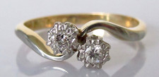 Gold Diamond Ring - Edwardian 18ct Gold Platinum Diamond 2 Stone Ring Size J 1/2