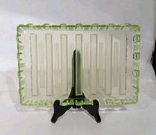 Art Deco Green Vaseline Pressed  Glass Dressing Table Tray Uranium Glass 30x20cm