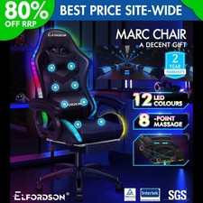 ELFORDSON Gaming Office Chair Massage RGB LED Recliner Footrest Swivel Computer