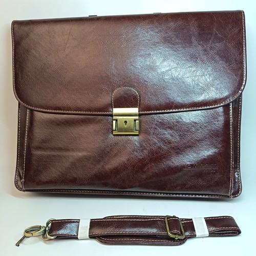 Brown leather attache case - leather,