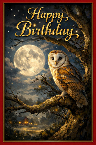 Barn owl birthday - owl, card