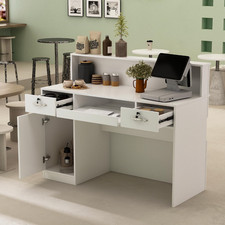 Reception Desk with LED Lights & Lockable Drawers White Reception Counter