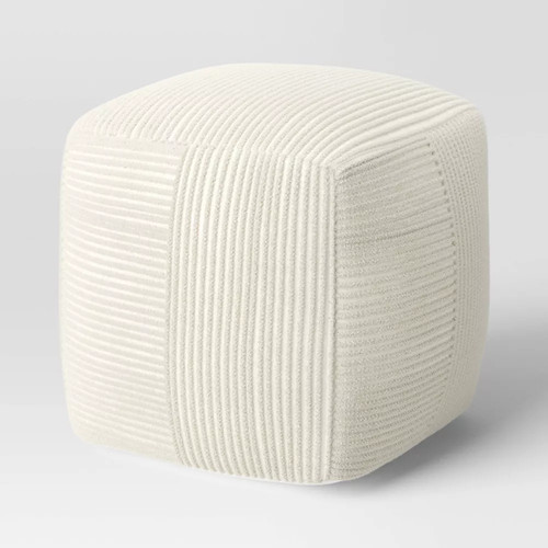 Ribbed pouf ottoman cream - ribbed,
